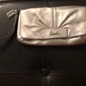 Silver Coach Wristlet Folder over Clutch Wallet